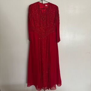 Vintage Beaded Red Long Sleeve Dress